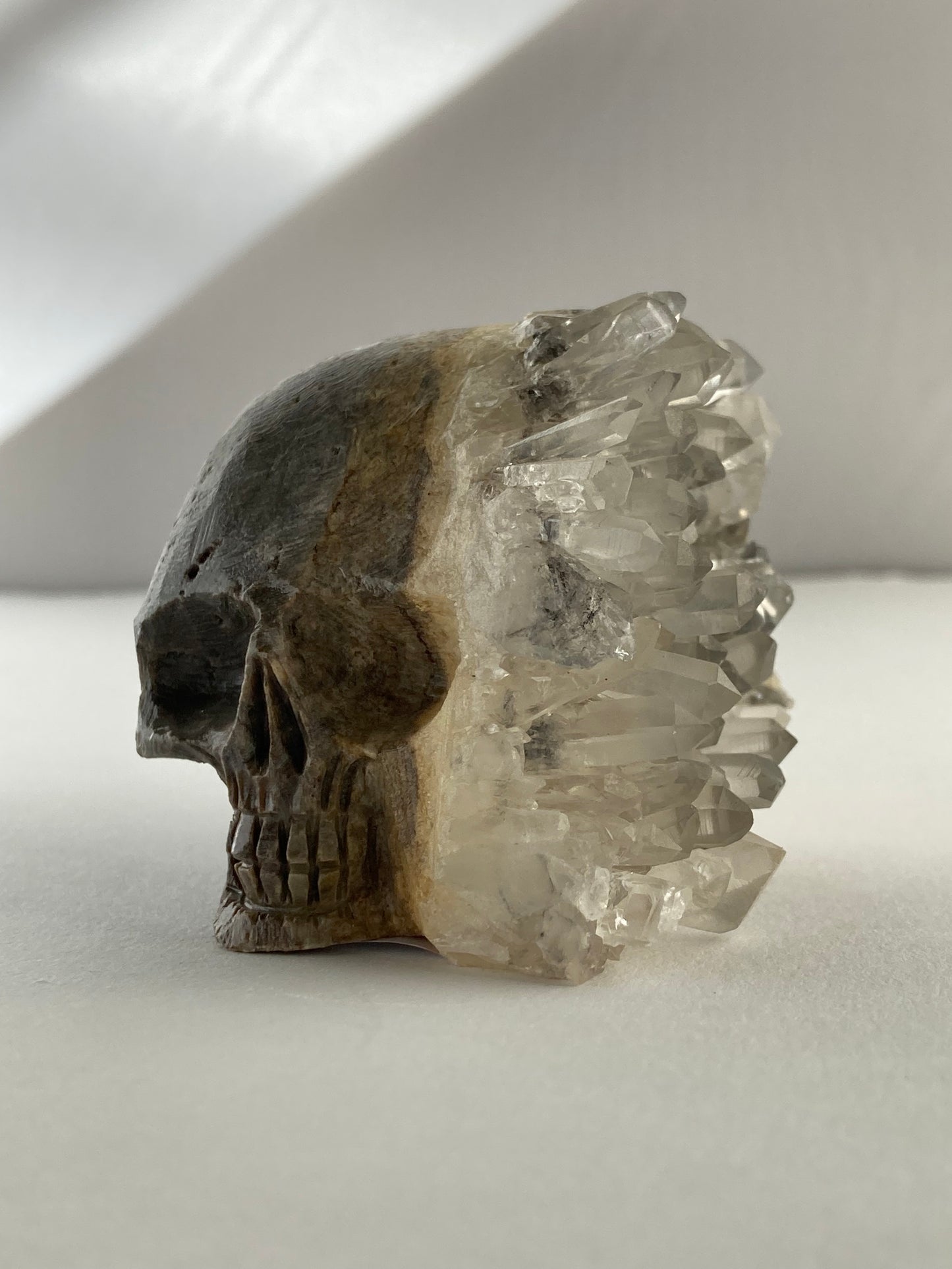 SPARROW quartz crystal skull, small 2-3 inches, unique home decor, office desk decor, gothic home accents, trendy gift for him or her, statement piece for desk or office, crystal decor