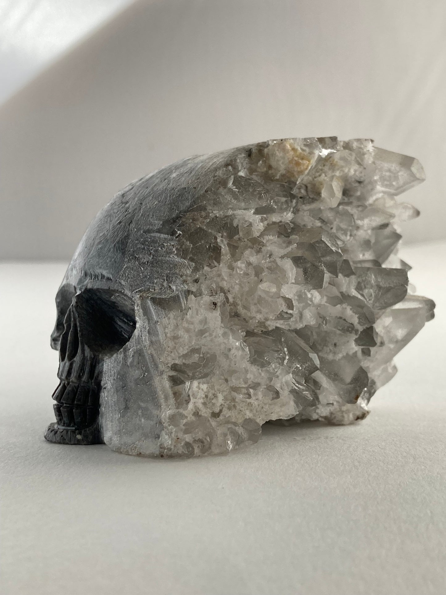 SPARROW quartz crystal skull, small 2-3 inches, unique home decor, office desk decor, gothic home accents, trendy gift for him or her, statement piece for desk or office, crystal decor