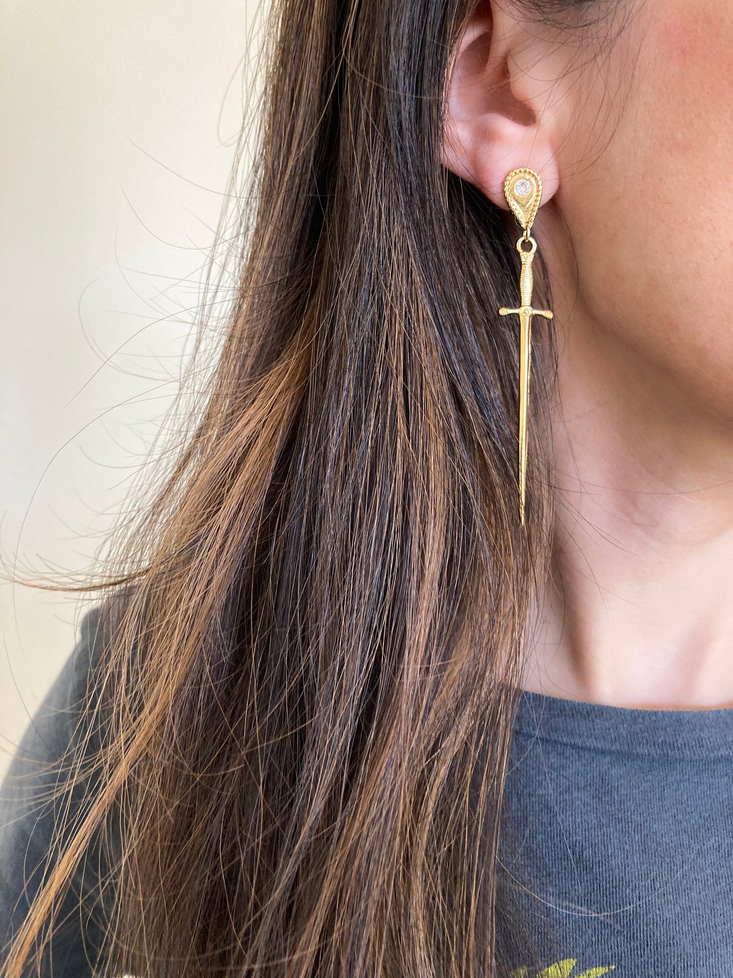 The Silvet Long Dagger Earrings - Gold