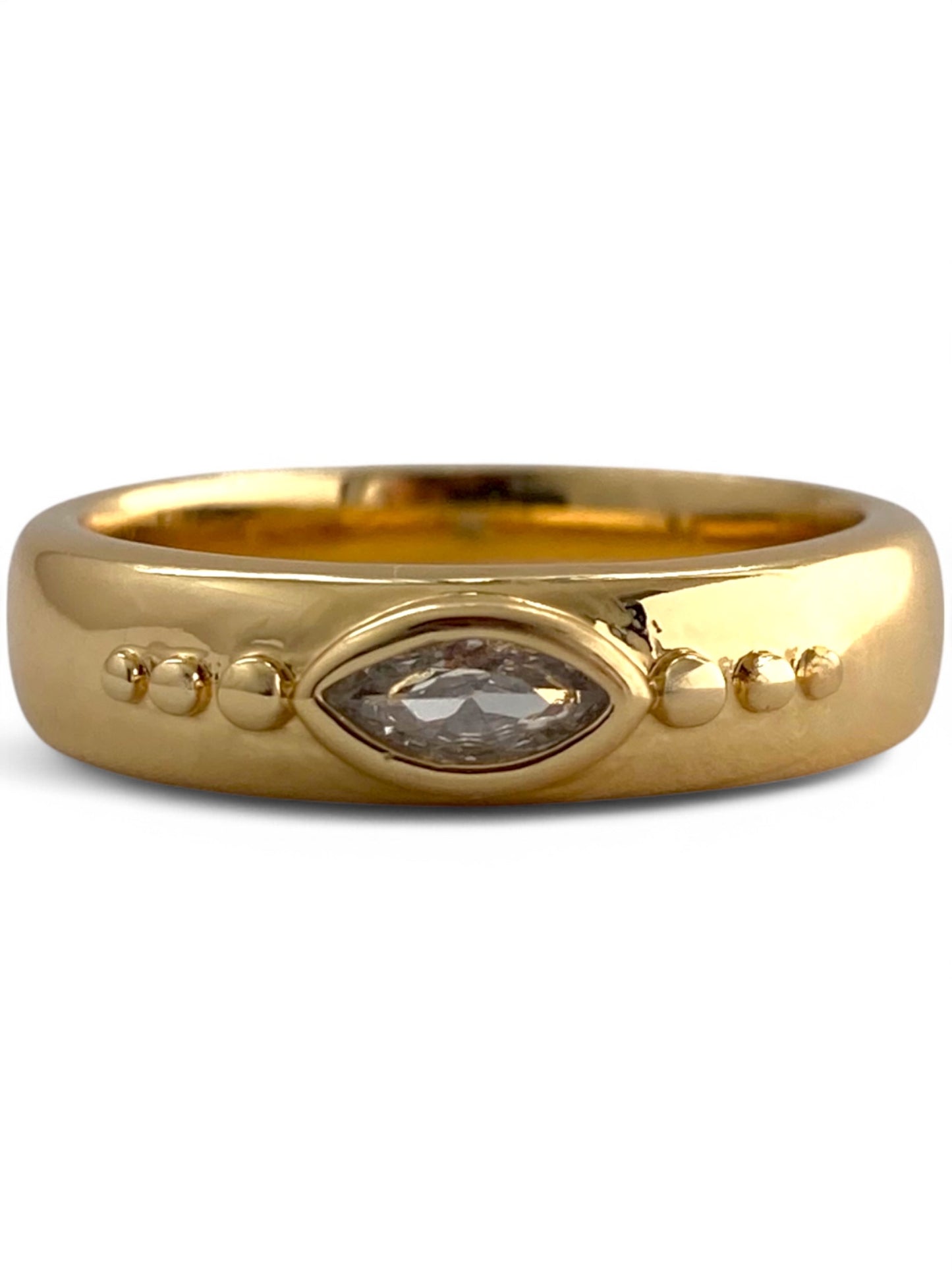 SPARROW Jersey ring with evil eye CZ stone in the center, unisex stackable layering ring for everyday wear, Trendy minimalist jewelry, statement fashion ring, perfect gift for him & her, Child of Wild The Jersey Ring