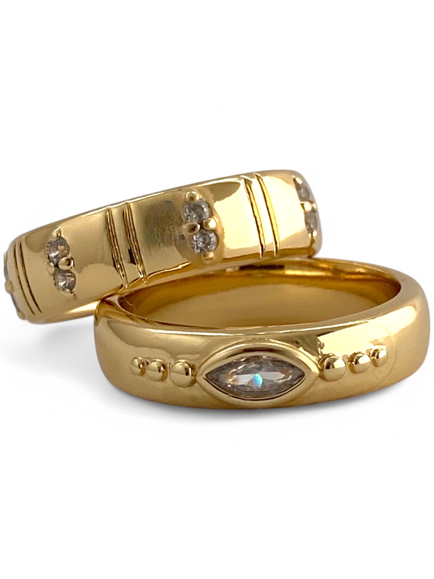 SPARROW Jersey ring with evil eye CZ stone in the center, unisex stackable layering ring for everyday wear, Trendy minimalist jewelry, statement fashion ring, perfect gift for him & her, Child of Wild The Jersey Ring