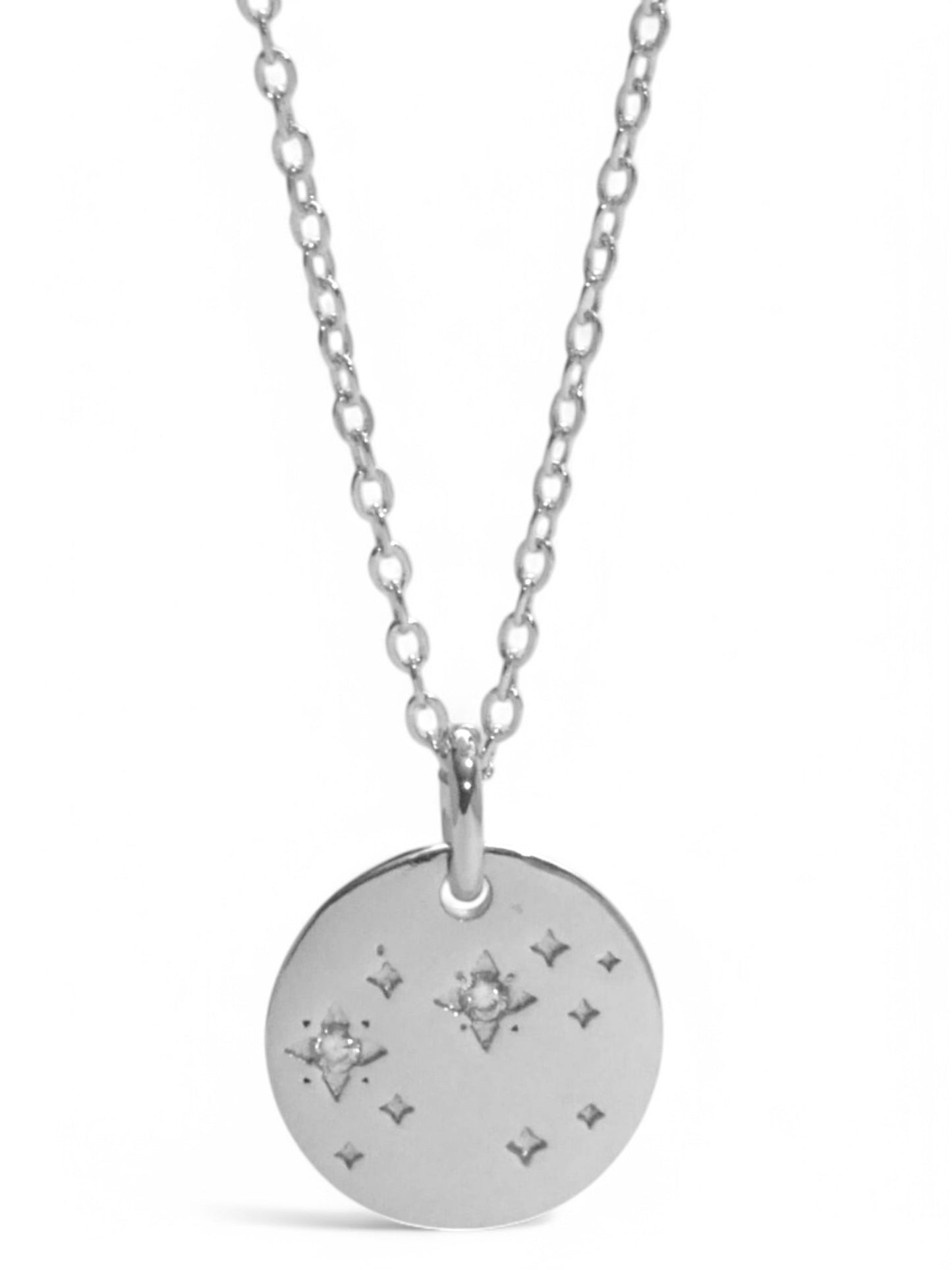 SPARROW unisex Leo constellation pendant necklace, CZ stones on coin medallion, zodiac jewelry, minimalist coin pendant, unique gift for men and women, personalized jewelry