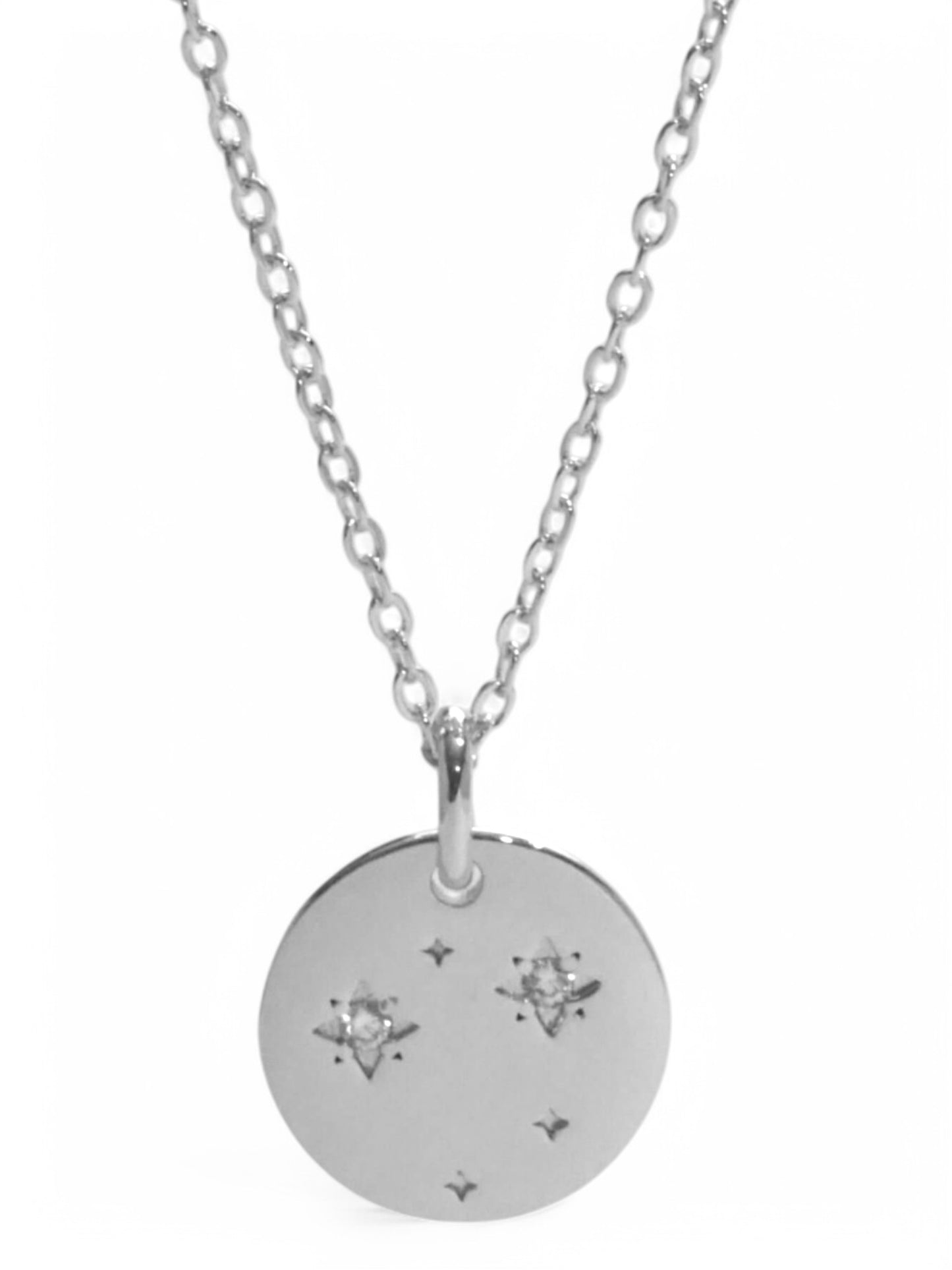 SPARROW unisex Libra constellation pendant necklace, CZ stones on coin medallion, zodiac jewelry, minimalist coin pendant, unique gift for men and women, personalized jewelry