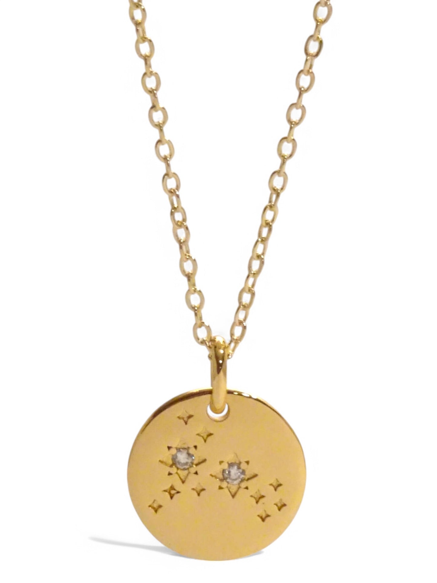 SPARROW unisex Pisces constellation pendant necklace, CZ stones on coin medallion, zodiac jewelry, minimalist coin pendant, unique gift for men and women, personalized jewelry
