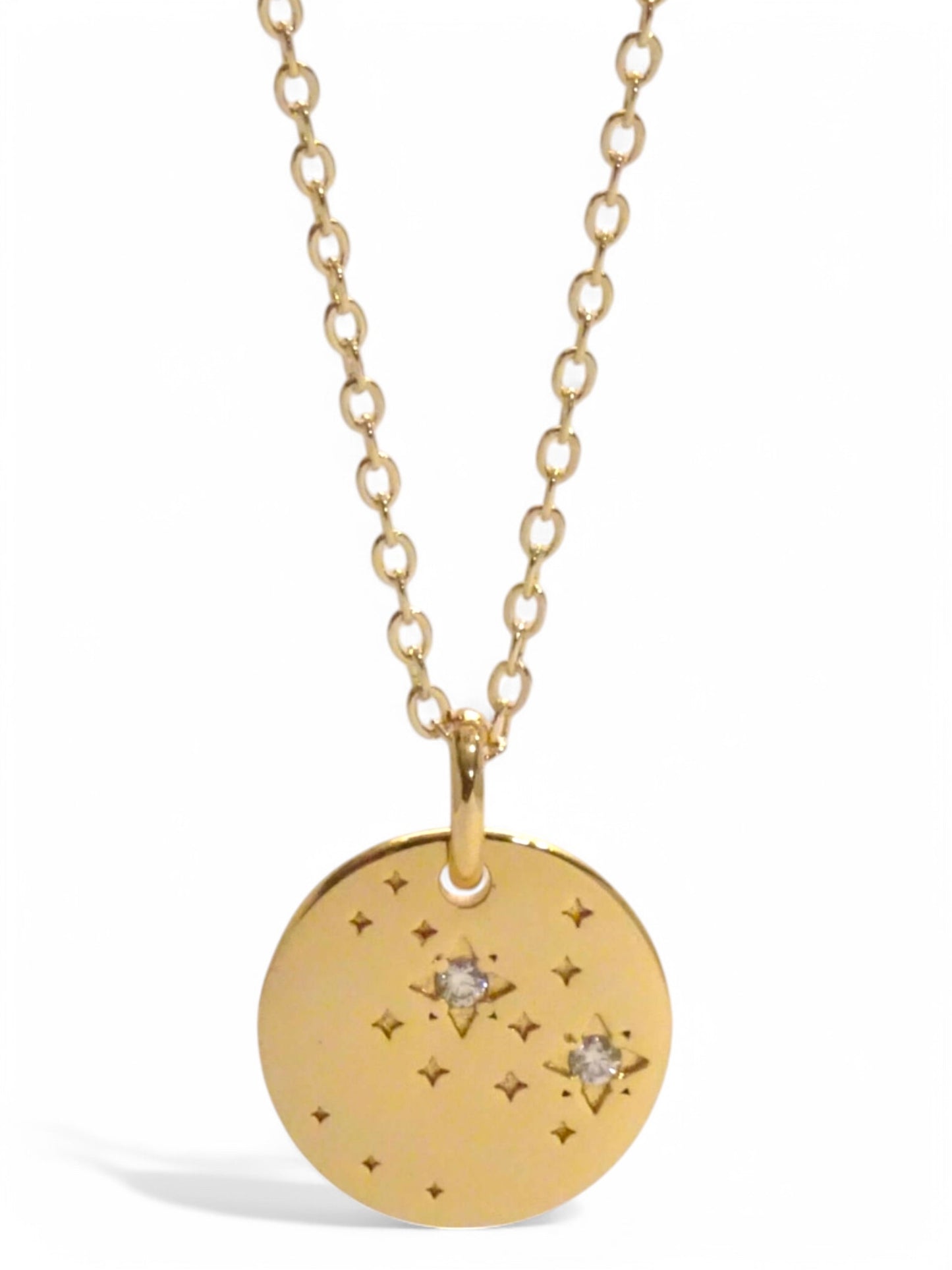 SPARROW unisex Sagittarius constellation pendant necklace, CZ stones on coin medallion, zodiac jewelry, minimalist coin pendant, unique gift for men and women, personalized jewelry