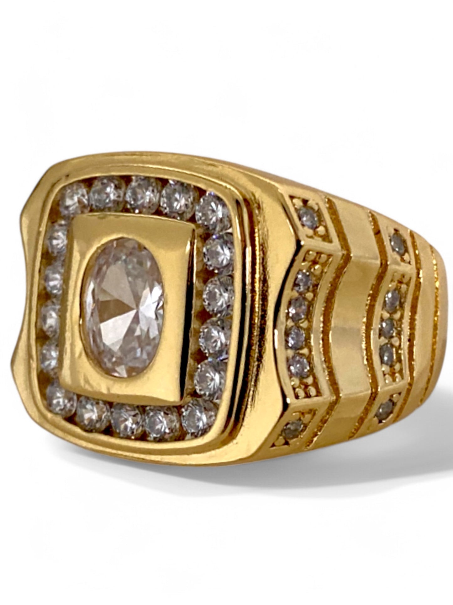 SPARROW men's bold statement ring, varsity style with CZ stones, unisex fashion jewelry, trendy men’s ring, statement jewelry for him, men’s fashion accessories