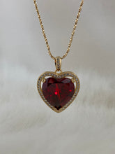 Load image into Gallery viewer, Vanessa Mooney MINI HEART NECKLACE RUBY, Vanessa Mooney ruby heart necklace gold, ruby heart necklace, red ruby heart necklace, CZ red ruby heart necklace, gold heart necklace, ruby crystal heart shaped necklace, red heart necklace
