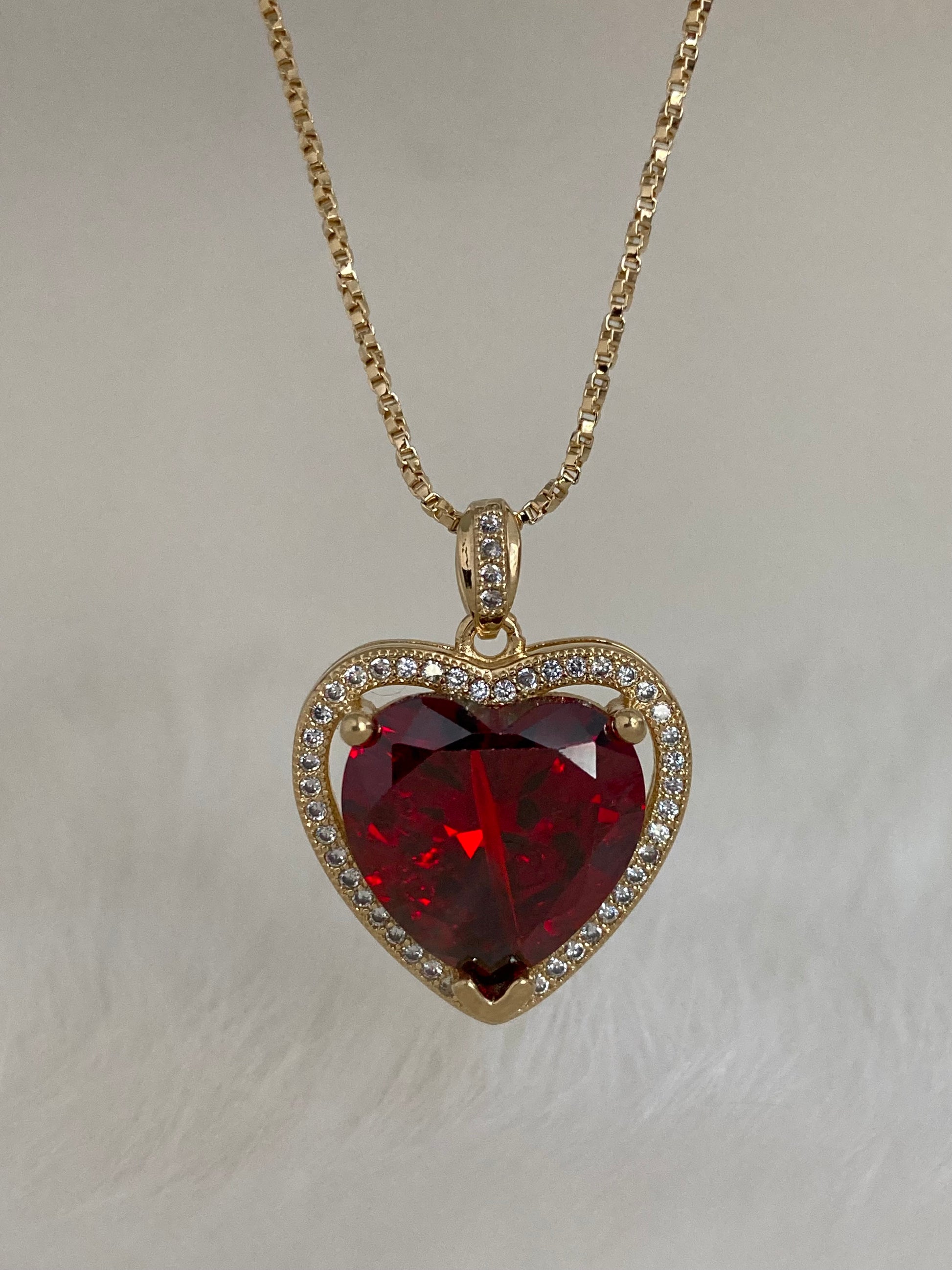 Ruby necklace, gold heart necklace, heart pendant necklace, romantic necklace, gift for her, anniversary gift, valentines day gift, love necklace, red heart necklace, girlfriend gift, special occasion necklace Vanessa Mooney Ruby Heart Necklace