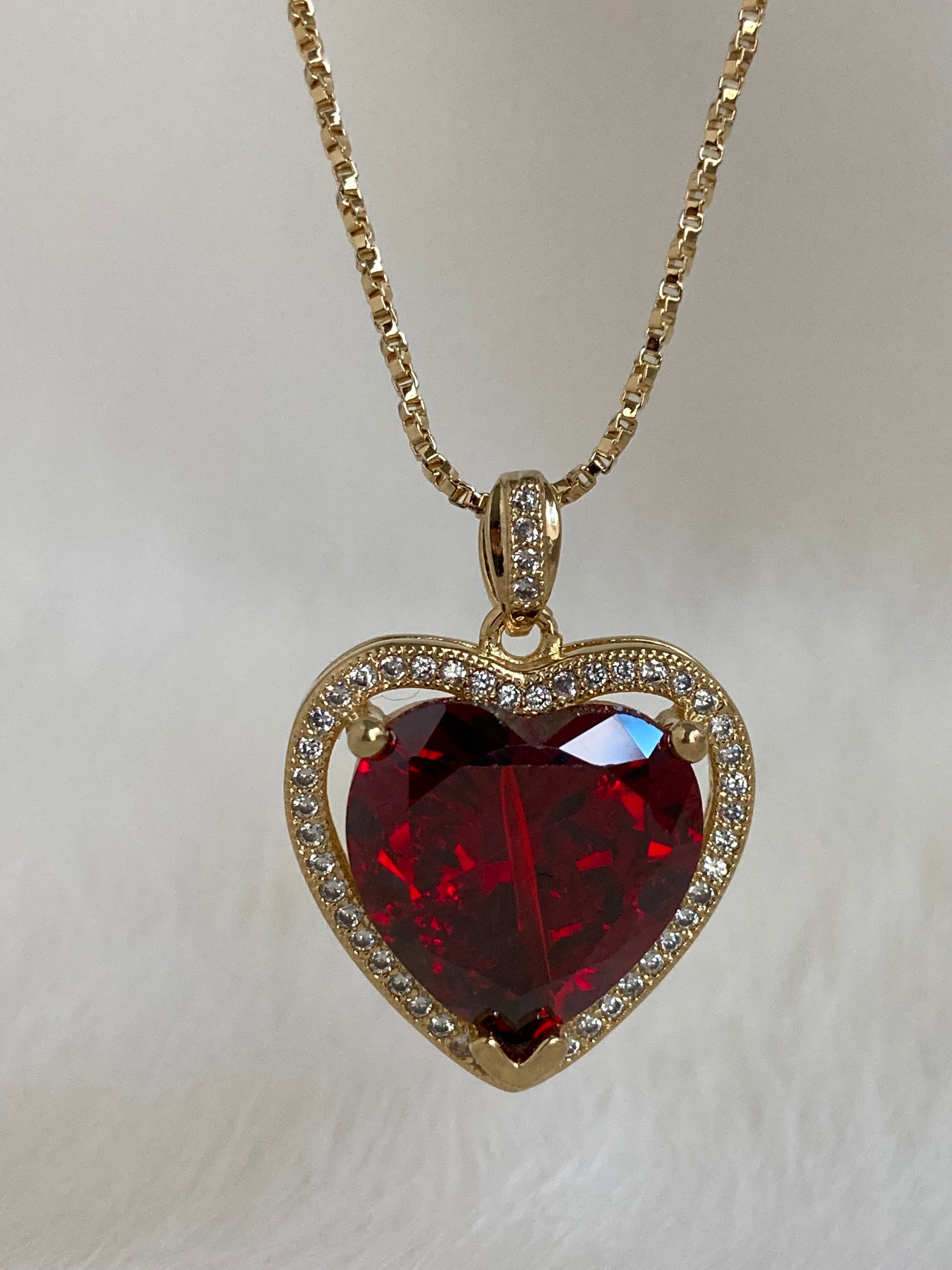 Ruby necklace, gold heart necklace, heart pendant necklace, romantic necklace, gift for her, anniversary gift, valentines day gift, love necklace, red heart necklace, girlfriend gift, special occasion necklace Vanessa Mooney Ruby Heart Necklace