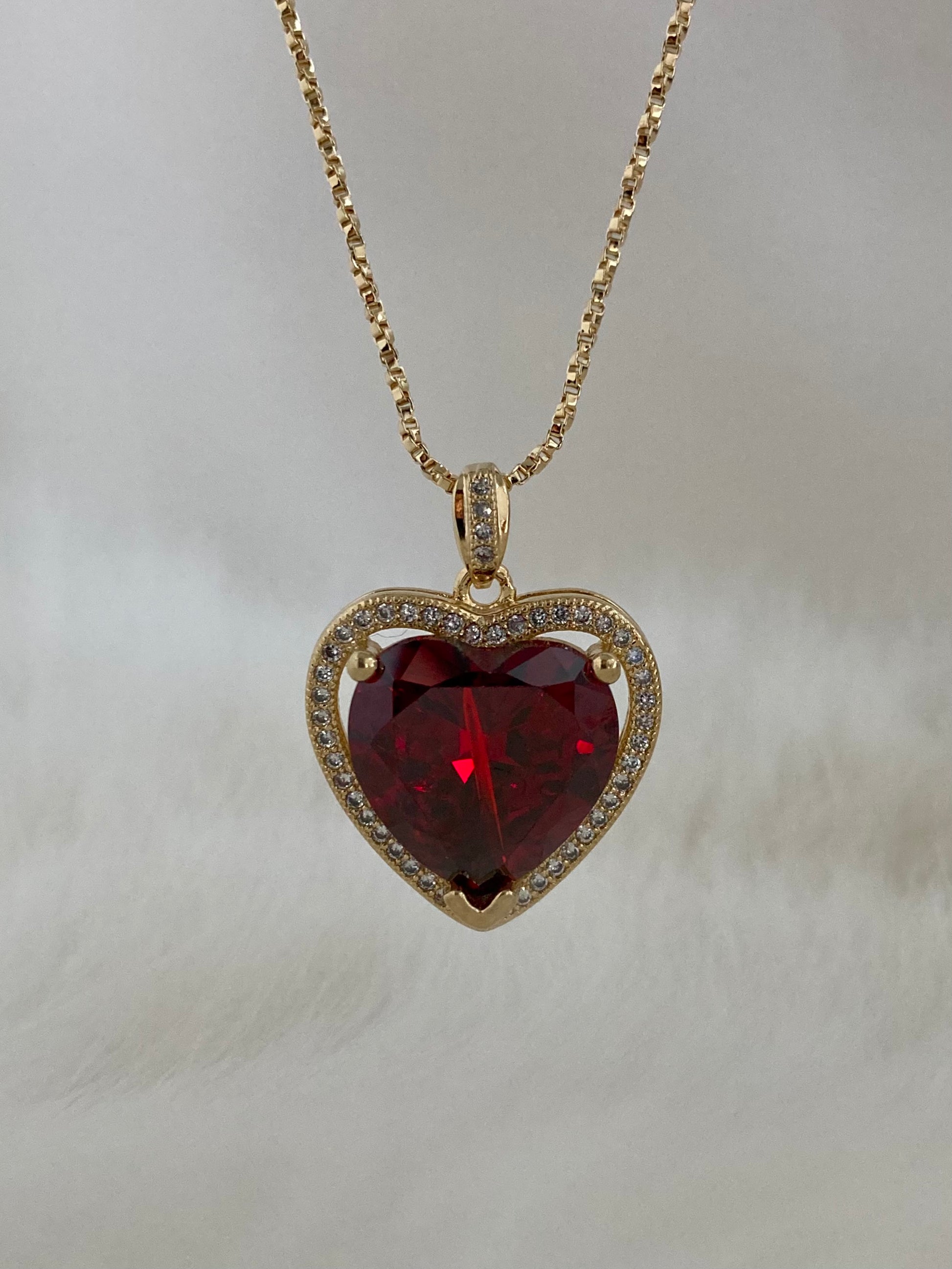 Ruby necklace, gold heart necklace, heart pendant necklace, romantic necklace, gift for her, anniversary gift, valentines day gift, love necklace, red heart necklace, girlfriend gift, special occasion necklace Vanessa Mooney Ruby Heart Necklace