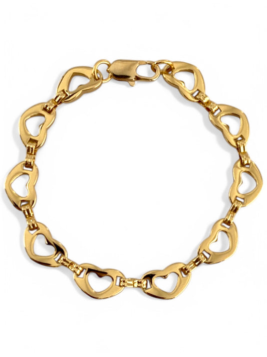 SPARROW 24K gold-plated heart bracelet with heart-shaped links, romantic fashion jewelry for women, perfect Valentine's Day gift, gift for girlfriend, gift for her, love jewelry, thoughtful anniversary gift, elegant stacking bracelet