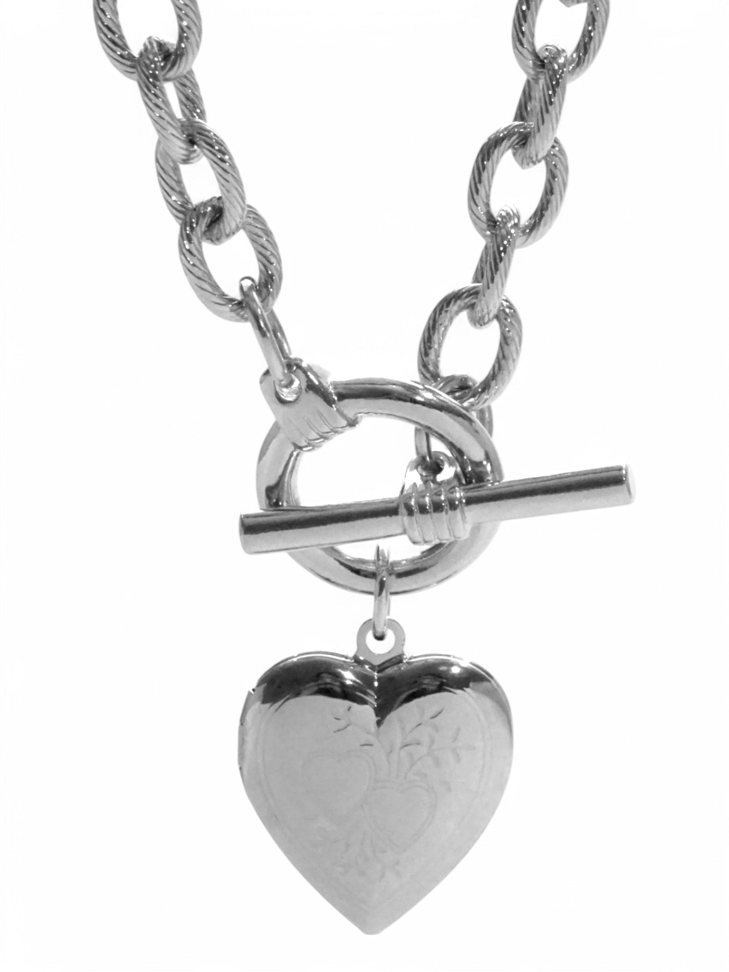 SPARROW heart locket necklace, gold cable chain, toggle clasp, vintage statement jewelry, romantic gift for her, Valentine's Day gift, trendy layering necklace