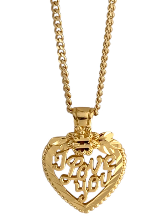 SPARROW dainty heart necklace with "I Love You" engraving, romantic jewelry gift for her, gold love necklace, anniversary, birthday, Valentine's Day gift, unique jewelry