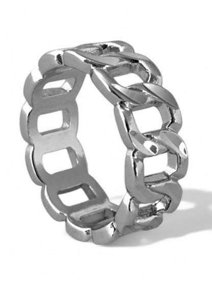SPARROW unisex chain link ring, bold statement jewelry, trendy fashion ring, minimalist design, stackable ring for men and women, Vanessa Mooney The Chain Link Ring, Child of Wild Jada Link Ring