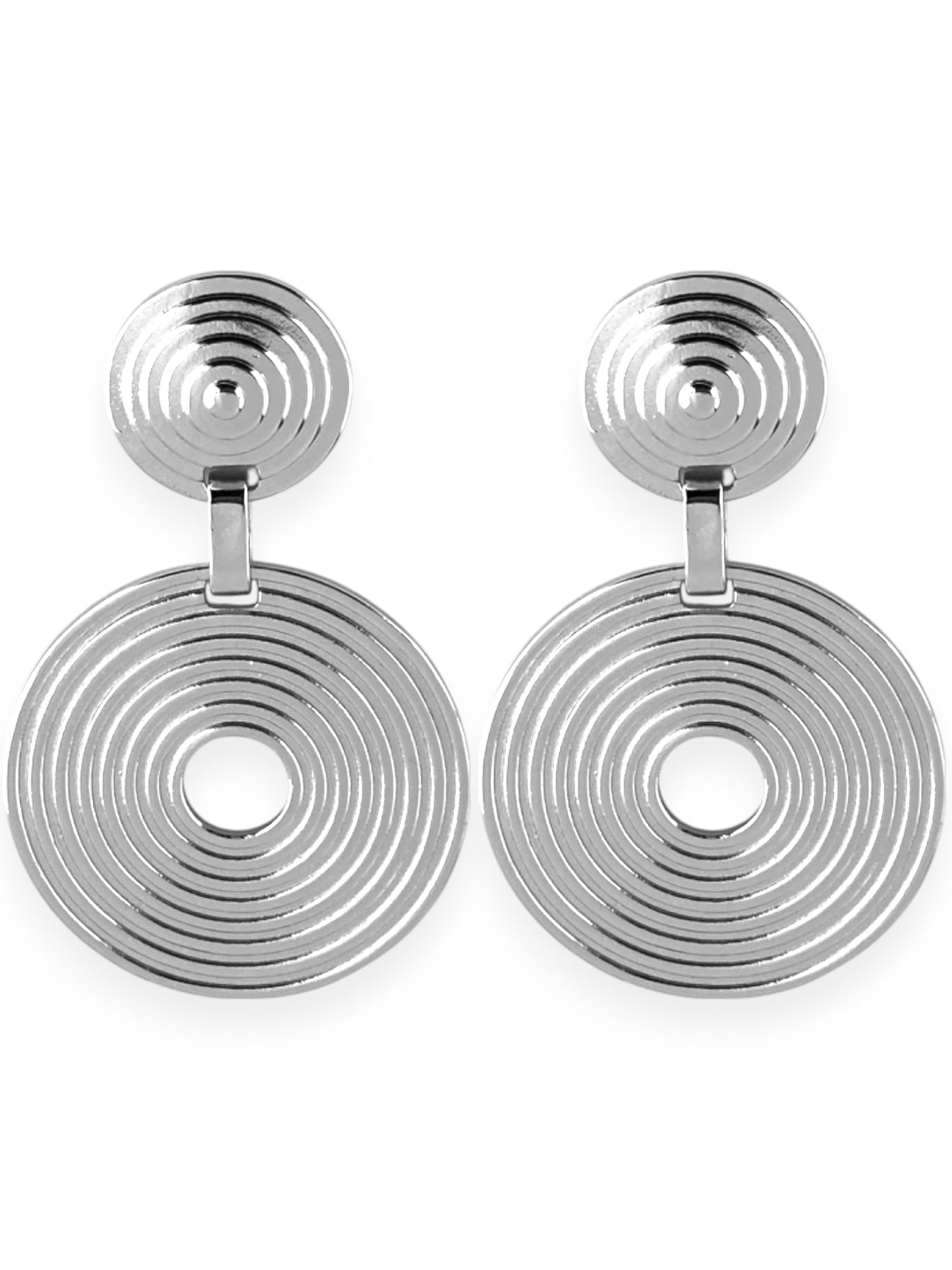 SPARROW statement earrings, molten disk rounds connected by sleek link, retro-inspired design with a modern edge, bold fashion jewelry for women, unique gift for her, trendy earrings