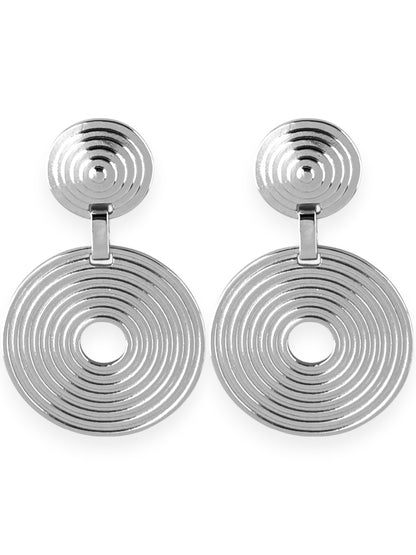 SPARROW statement earrings, molten disk rounds connected by sleek link, retro-inspired design with a modern edge, bold fashion jewelry for women, unique gift for her, trendy earrings