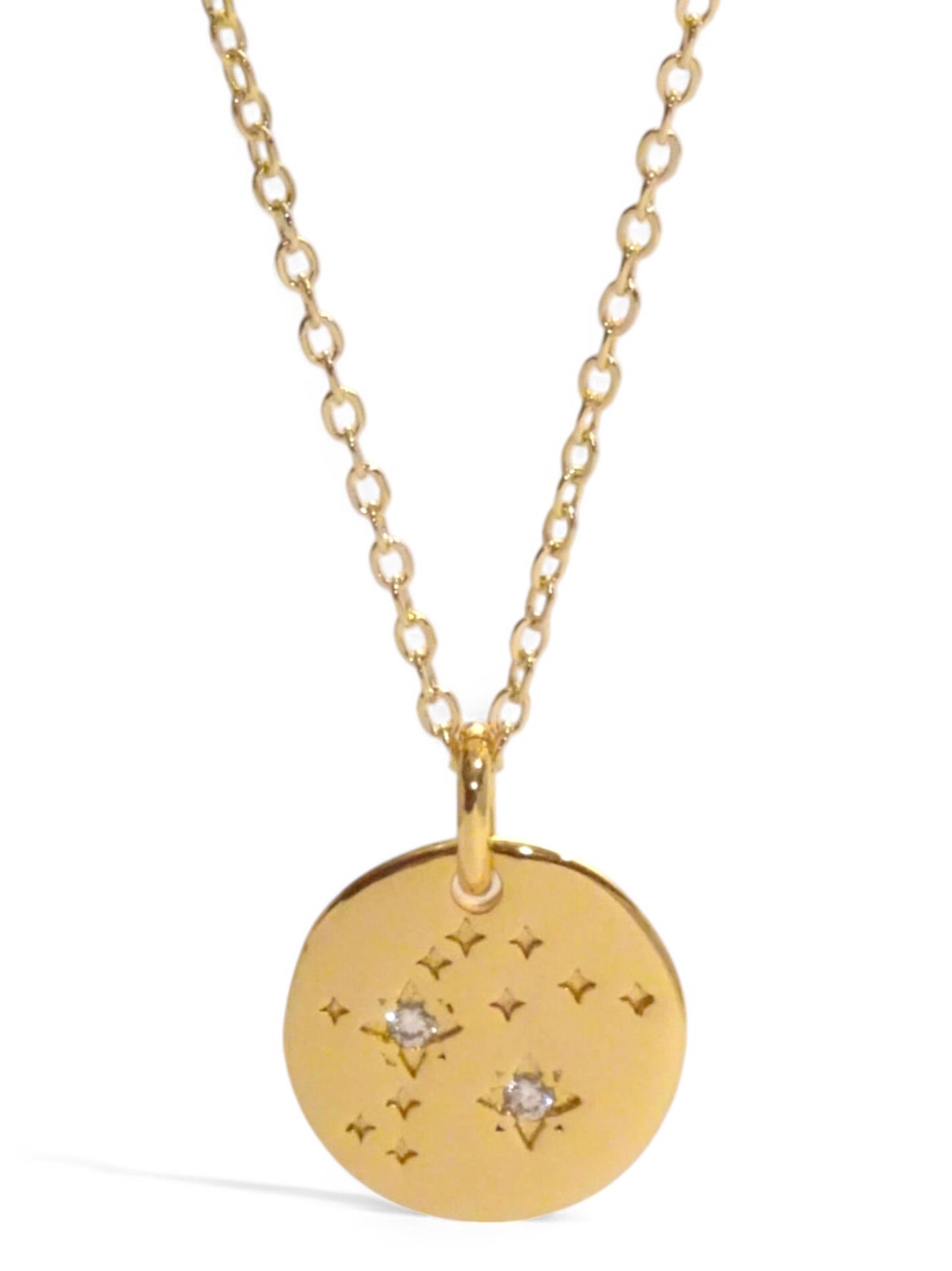 SPARROW unisex Aquarius constellation pendant necklace, CZ stones on coin medallion, zodiac jewelry, minimalist coin pendant, unique gift for men and women, personalized jewelry