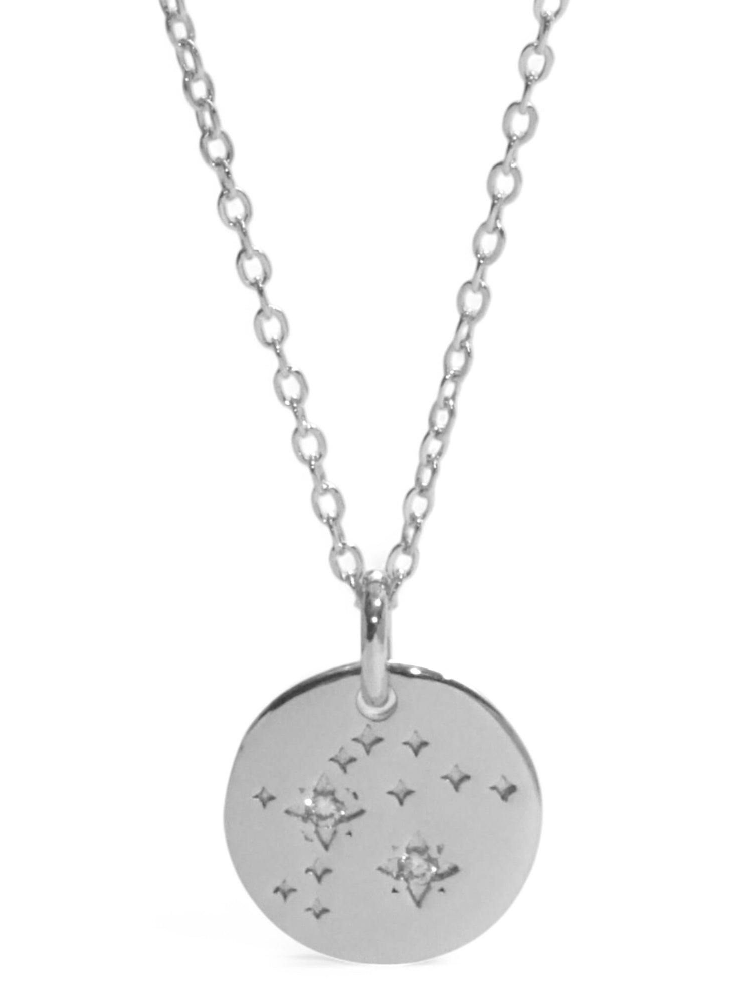 SPARROW unisex Aquarius constellation pendant necklace, CZ stones on coin medallion, zodiac jewelry, minimalist coin pendant, unique gift for men and women, personalized jewelry