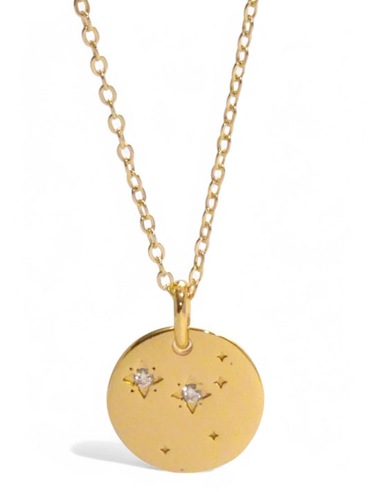 SPARROW unisex Cancer constellation pendant necklace, CZ stones on coin medallion, zodiac jewelry, minimalist coin pendant, unique gift for men and women, personalized jewelry