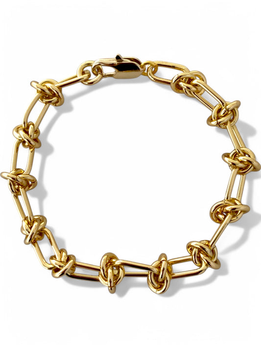SPARROW 24K gold-plated brass bracelet, knot design chain links, unisex edgy fashion jewelry, punk gothic alternative bracelet, bold accessory for men, gold bracelet for men