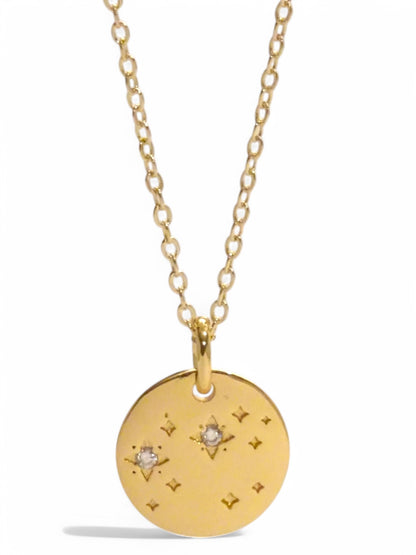 SPARROW unisex Leo constellation pendant necklace, CZ stones on coin medallion, zodiac jewelry, minimalist coin pendant, unique gift for men and women, personalized jewelry