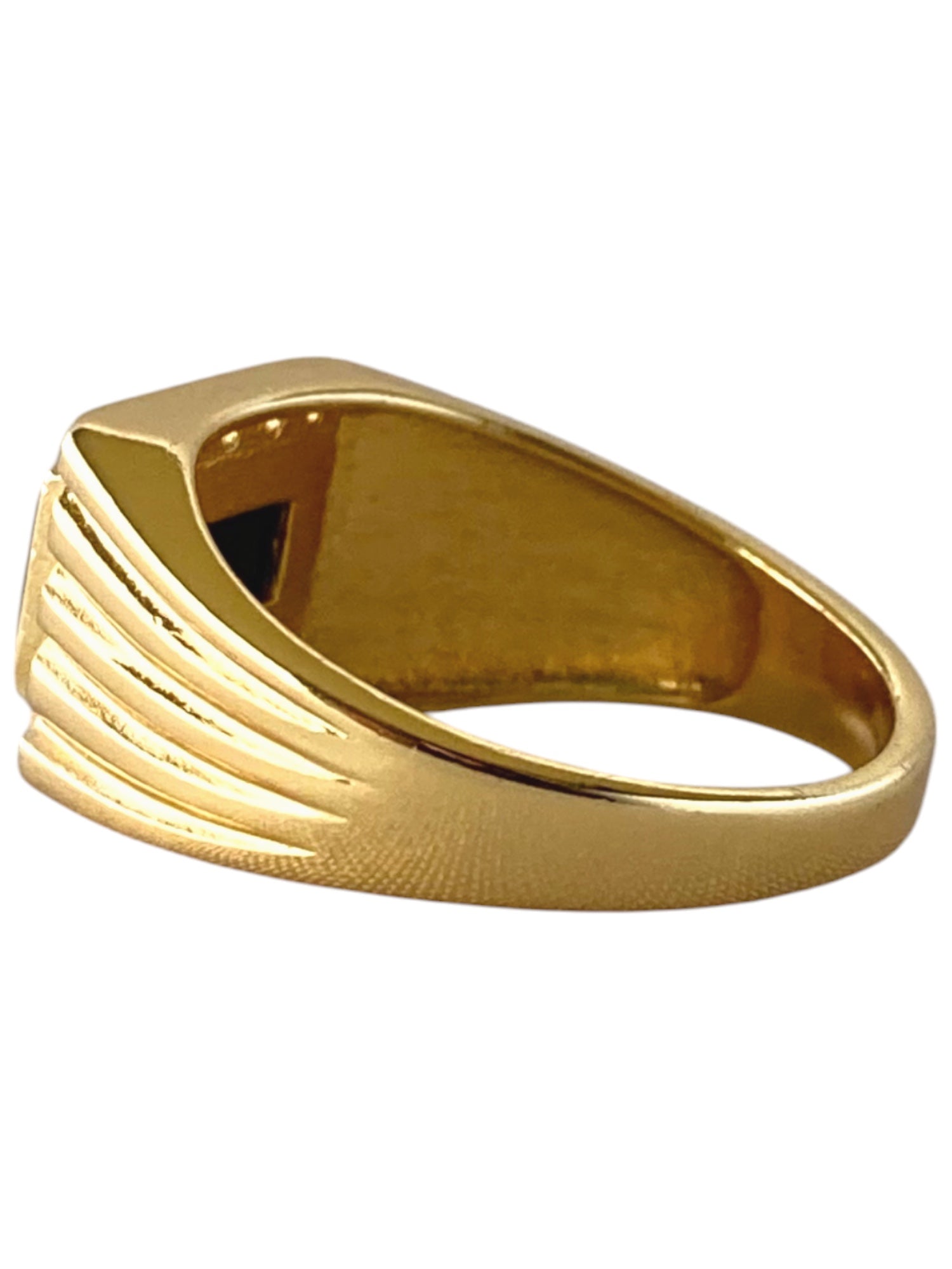 SPARROW unisex gold-plated brass ring with rectangular black onyx stone and channel CZ stones, statement ring, bold jewelry, men's and women's fashion accessory, Child of Wild Levi Onyx Ring