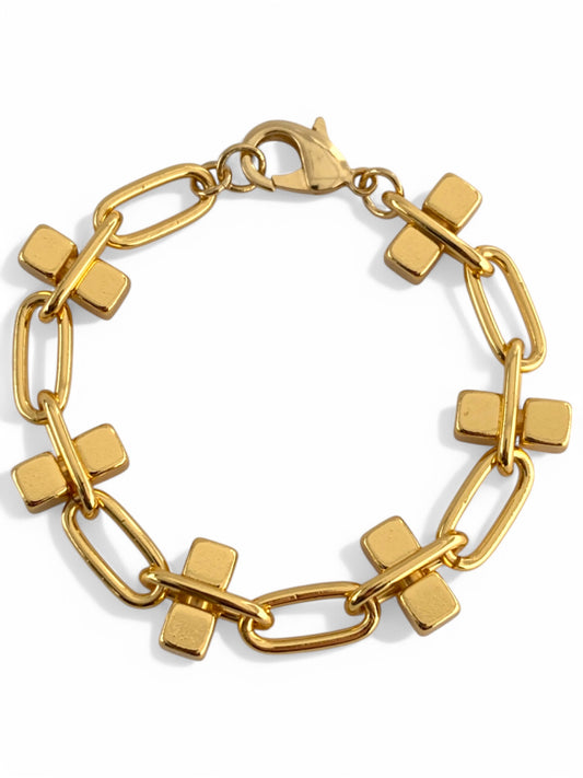 SPARROW chunky chain link bracelet with block accents, gothic punk jewelry, edgy unisex alternative fashion, bold statement bracelet for men and women, men’s jewelry gifts, gold bracelet for men