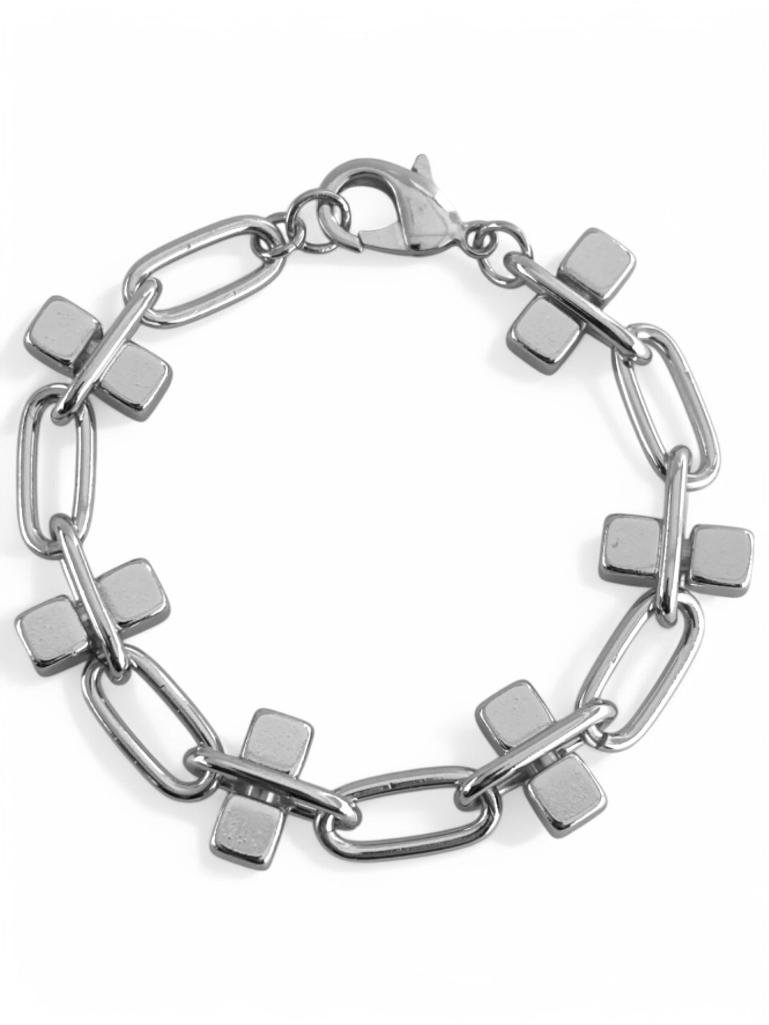 SPARROW chunky chain link bracelet with block accents, gothic punk jewelry, edgy unisex alternative fashion, bold statement bracelet for men and women, men’s jewelry gifts, gold bracelet for men