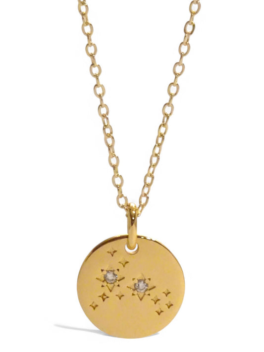SPARROW unisex Pisces constellation pendant necklace, CZ stones on coin medallion, zodiac jewelry, minimalist coin pendant, unique gift for men and women, personalized jewelry