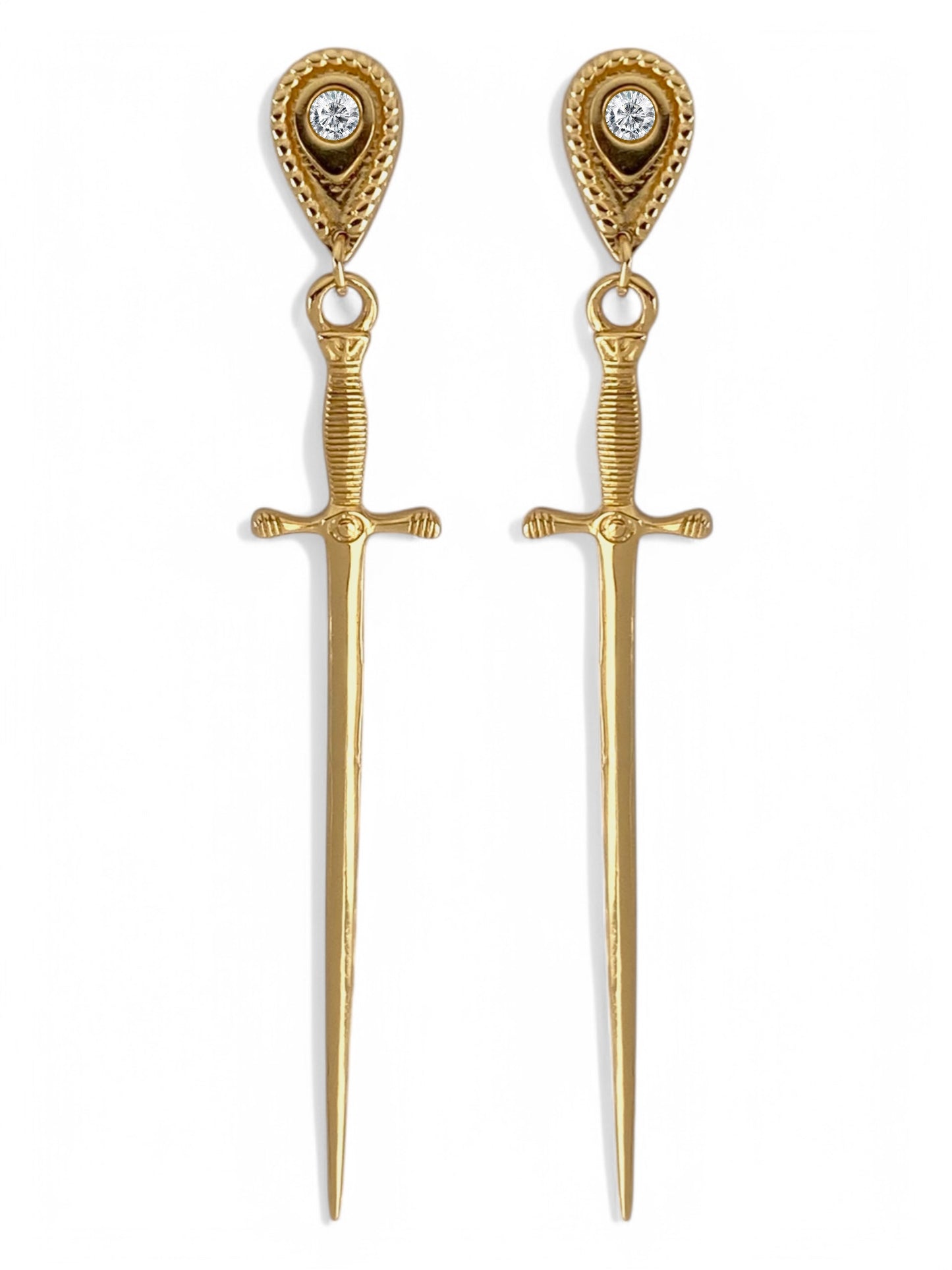 dagger earrings, sword earrings, Vanessa mooney Amparo, Vanessa mooney sword earrings, dangle cross earrings for mens, Amparo earrings, grunge earrings, Kinsley dagger earrings Vanessa mooney, Alexandra hoop earrings Vanessa mooney, Amparo rosary earrings