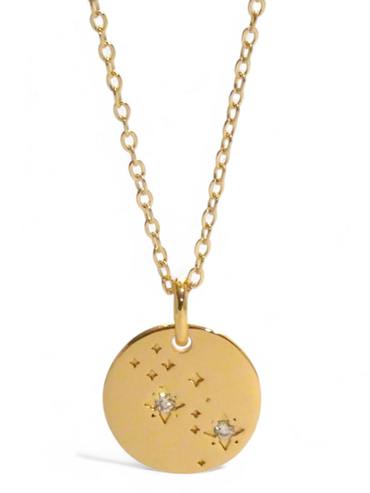 SPARROW unisex Taurus constellation pendant necklace, CZ stones on coin medallion, zodiac jewelry, minimalist coin pendant, unique gift for men and women, personalized jewelry