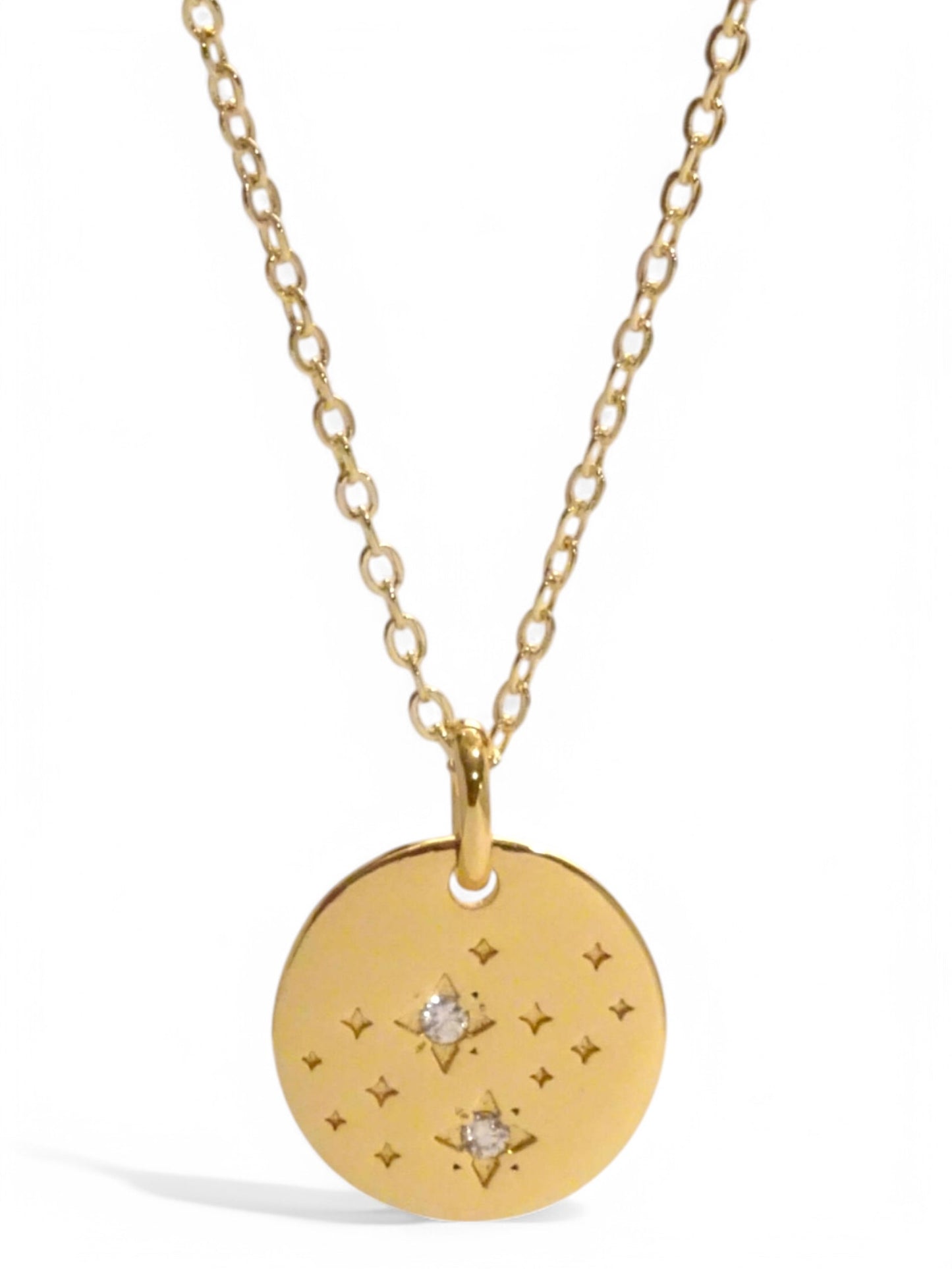 SPARROW unisex Virgo constellation pendant necklace, CZ stones on coin medallion, zodiac jewelry, minimalist coin pendant, unique gift for men and women, personalized jewelry
