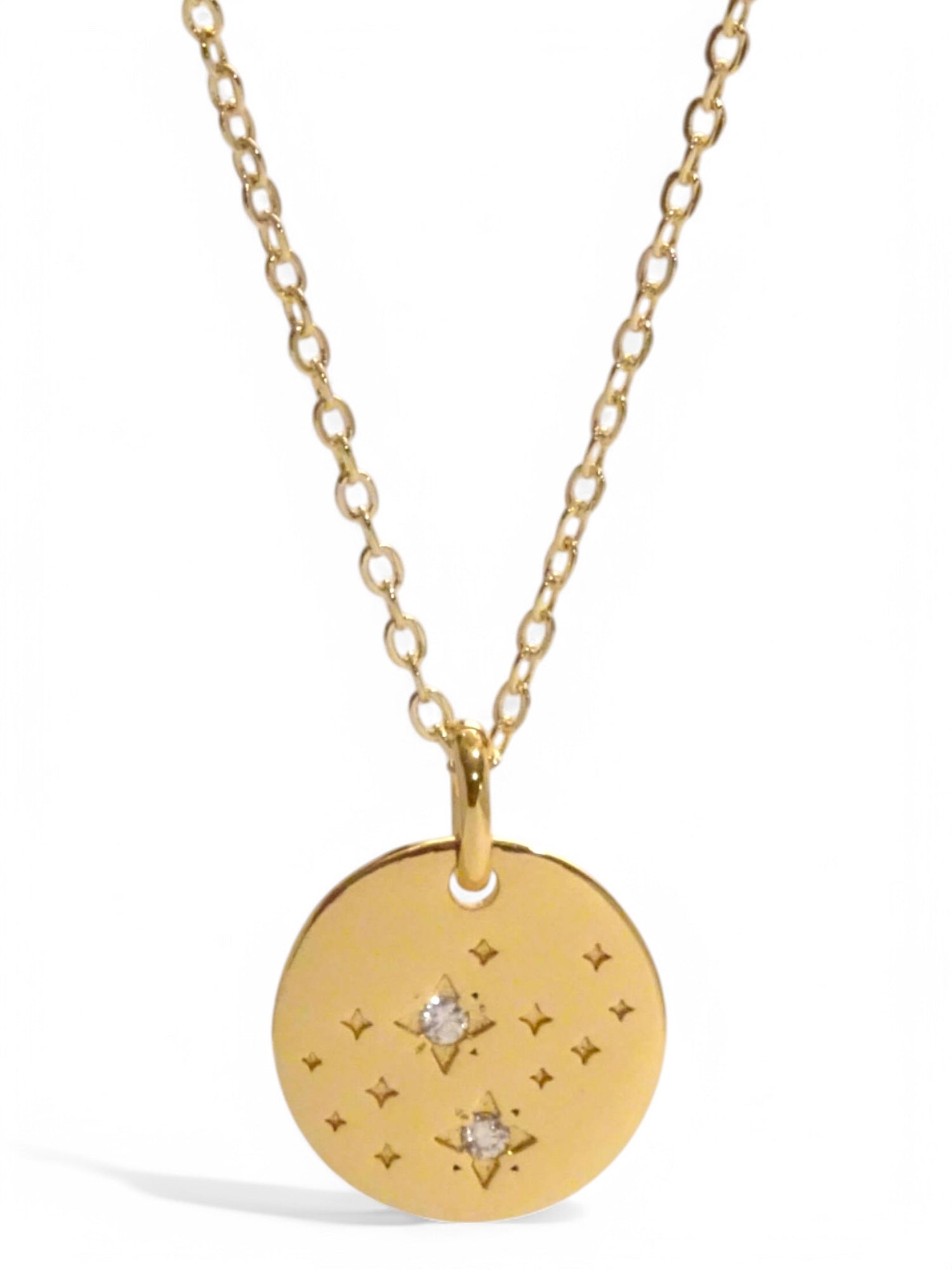SPARROW unisex Virgo constellation pendant necklace, CZ stones on coin medallion, zodiac jewelry, minimalist coin pendant, unique gift for men and women, personalized jewelry
