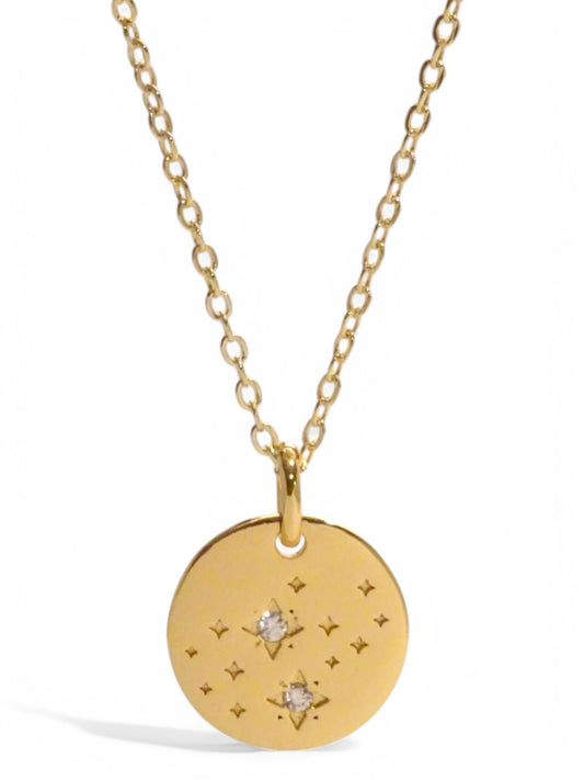 SPARROW unisex Virgo constellation pendant necklace, CZ stones on coin medallion, zodiac jewelry, minimalist coin pendant, unique gift for men and women, personalized jewelry