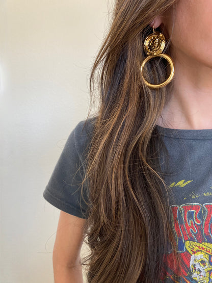 statement earrings, boho festival earrings, summer earrings, beach earrings, bohemian festival coin earrings, Coachella earrings, vintage-inspired boho coin hoops, festival jewelry, gift for her, Vanessa Mooney Gianni coin earrings