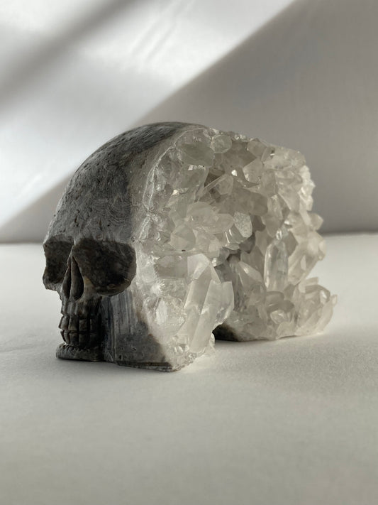 SPARROW quartz crystal skull decor mystical carved figurine gothic home accents witchy altar display spiritual crystal skull decoration unique quartz home decor ideas gift for men boyfriend gothic bedroom decoration