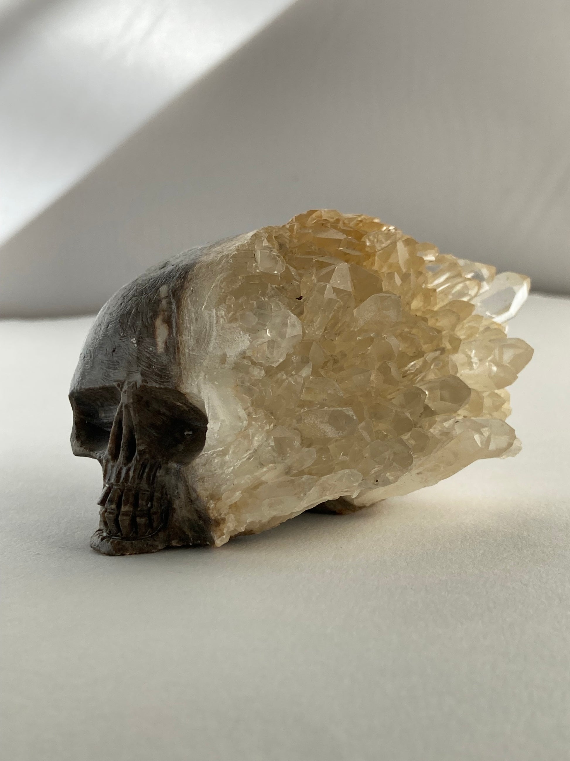 SPARROW quartz crystal skull decor mystical carved figurine gothic home accents witchy altar display spiritual crystal skull decoration unique quartz home decor ideas gift for men boyfriend gothic bedroom decoration