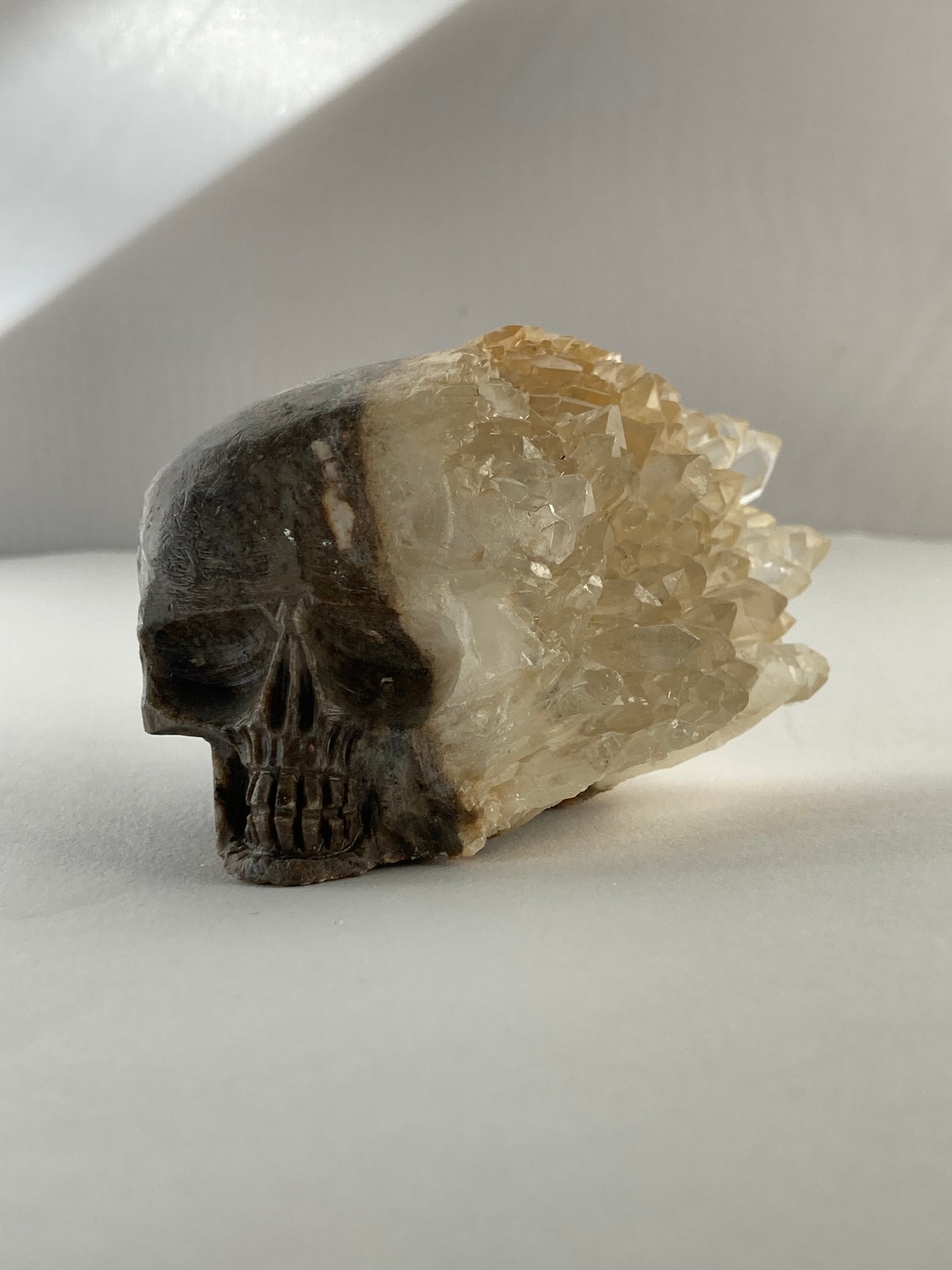 SPARROW quartz crystal skull decor mystical carved figurine gothic home accents witchy altar display spiritual crystal skull decoration unique quartz home decor ideas gift for men boyfriend gothic bedroom decoration