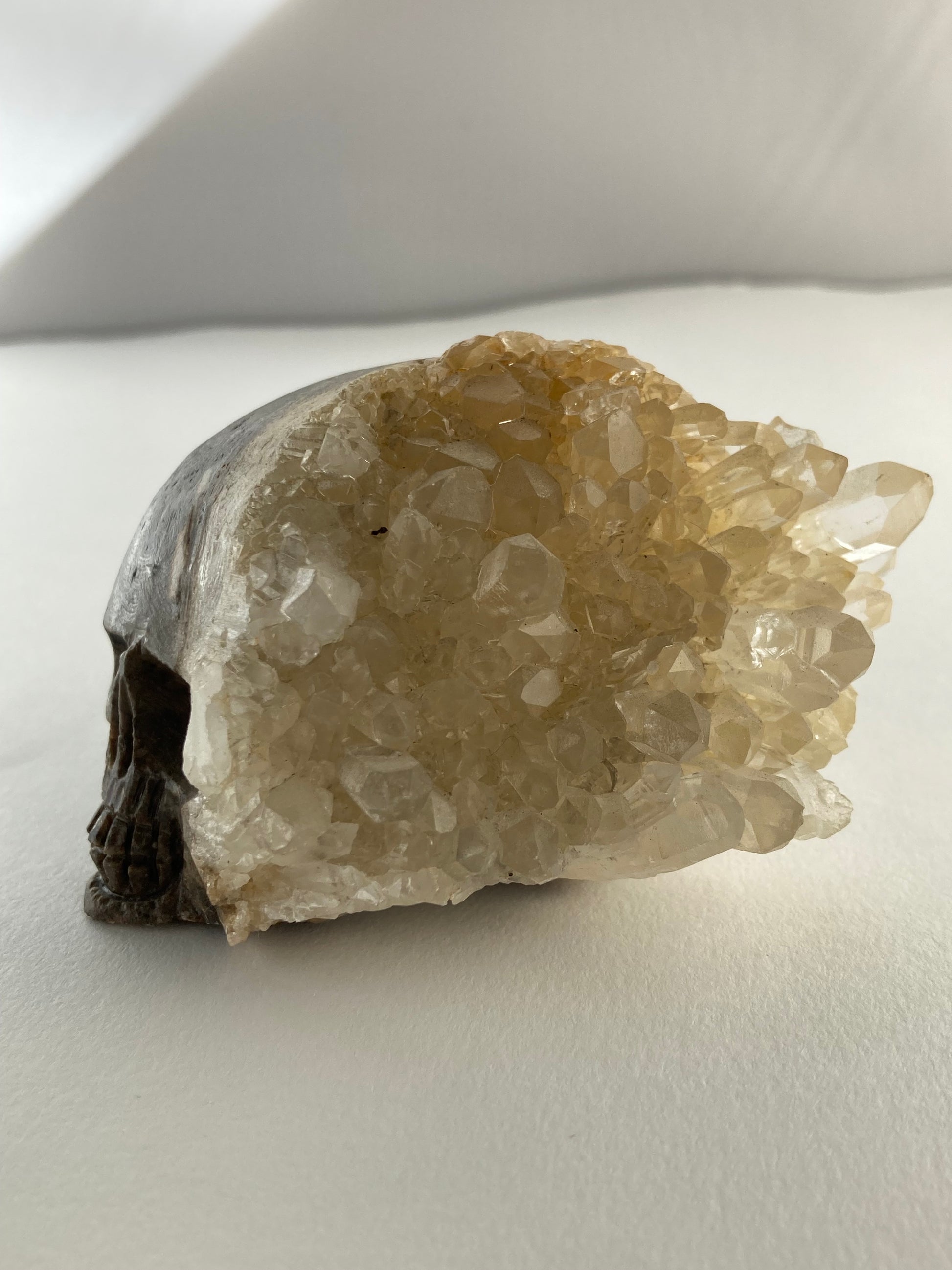 SPARROW quartz crystal skull decor mystical carved figurine gothic home accents witchy altar display spiritual crystal skull decoration unique quartz home decor ideas gift for men boyfriend gothic bedroom decoration