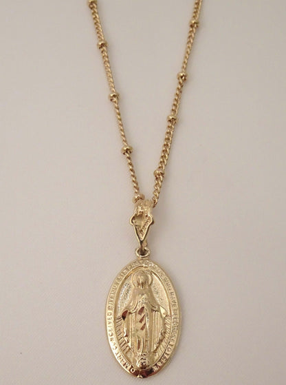 SPARROW unisex Virgin Mary pendant necklace, gold or silver Catholic medal, religious jewelry for men and women, faith-inspired fashion, spiritual protection, Christian gift