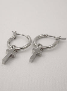 cross earrings, cross earrings men, cross earrings dangle, cross earrings aesthetic grunge, cross earrings gold, cross earrings silver, gothic grunge earrings, cross hoop earrings, cross hoop earrings men, teresa cross hoop earrings Vanessa mooney 