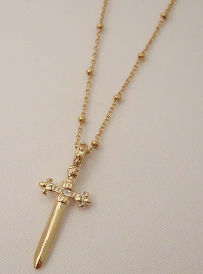 SPARROW small dagger pendant necklace, unisex men's and women's fashion jewelry, edgy minimalist necklace, punk alternative style, men's jewelry, men's necklaces, gold jewelry, trendy jewelry, statement jewelry, rebellious accessory