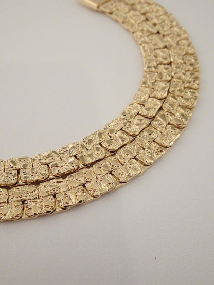 SPARROW flat gold nugget chain necklace, unisex fashion jewelry, men's minimalist statement necklace, trendy gold chain for men, men's jewelry accessory, versatile unisex necklace