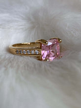 Load image into Gallery viewer, Vanessa Mooney the future ring pink, the romance ring, pink ring, pink rings simple, pink ring light, pink ring gold, light pink ring, pink cz ring, pink cz jewelry, pink square ring, square pink stone ring, pink square ring diamond ring
