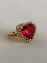 Load image into Gallery viewer, Vanessa Mooney the cherry heart ring gold, Vanessa mooney ruby, ruby ring, ruby ring gold, ruby ring simple, ruby rings women, ruby ring gold unique, ruby heart ring, gold ruby heart ring, ruby CZ heart ring, red ruby heart shaped ring, red heart ring
