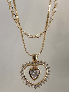 double chain necklace, heart necklace, heart necklace diamond, heart necklace for girlfriend, heart pendant necklace, heart pendant diamond, dainty heart necklace,  heart charm necklace, gold heart charm necklace, Vanessa mooney
