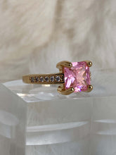 Load image into Gallery viewer, Vanessa Mooney the future ring pink, the romance ring, pink ring, pink rings simple, pink ring light, pink ring gold, light pink ring, pink cz ring, pink cz jewelry, pink square ring, square pink stone ring, pink square ring diamond ring
