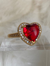 Load image into Gallery viewer, Vanessa Mooney the cherry heart ring gold, Vanessa mooney ruby, ruby ring, ruby ring gold, ruby ring simple, ruby rings women, ruby ring gold unique, ruby heart ring, gold ruby heart ring, ruby CZ heart ring, red ruby heart shaped ring, red heart ring
