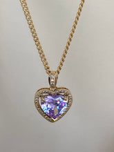 Load image into Gallery viewer, purple heart necklace, purple crystal heart necklace, purple heart shaped necklace, light purple heart necklace, heart necklace gold, heart necklace for girlfriend, dainty heart necklace, Vanessa Mooney MINI HEART NECKLACE PURPLE
