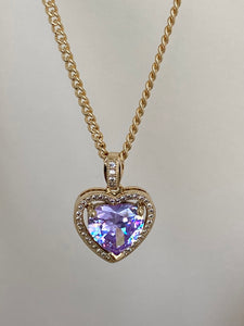 purple heart necklace, purple crystal heart necklace, purple heart shaped necklace, light purple heart necklace, heart necklace gold, heart necklace for girlfriend, dainty heart necklace, Vanessa Mooney MINI HEART NECKLACE PURPLE